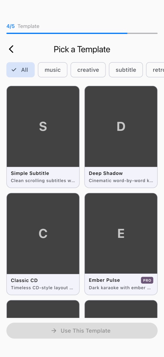 The template gallery in the app